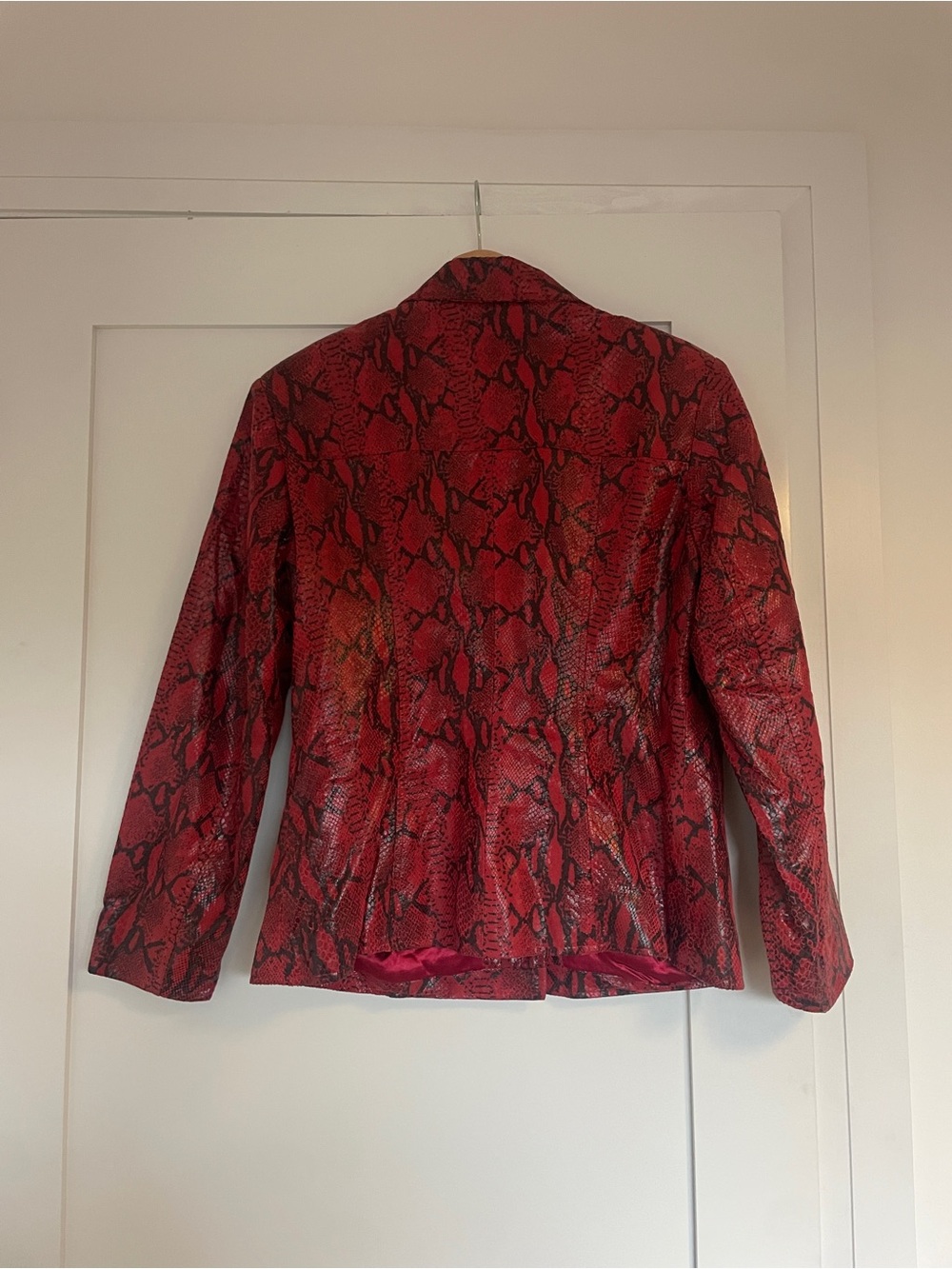 Red Snake-Print Leather Jacket - Picture 3 of 4